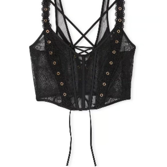 Very Sexy Rose Lace & Grommet Strappy Corset Top SIZE S - M - Picture 2 of 3